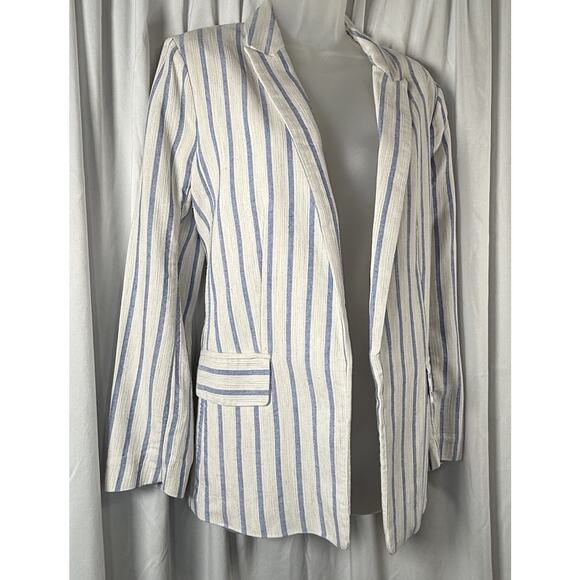 H&M Striped Linen Blend Jacket White Blue 8 Coastal Chic Preppy Academia 88-26 - Picture 4 of 14